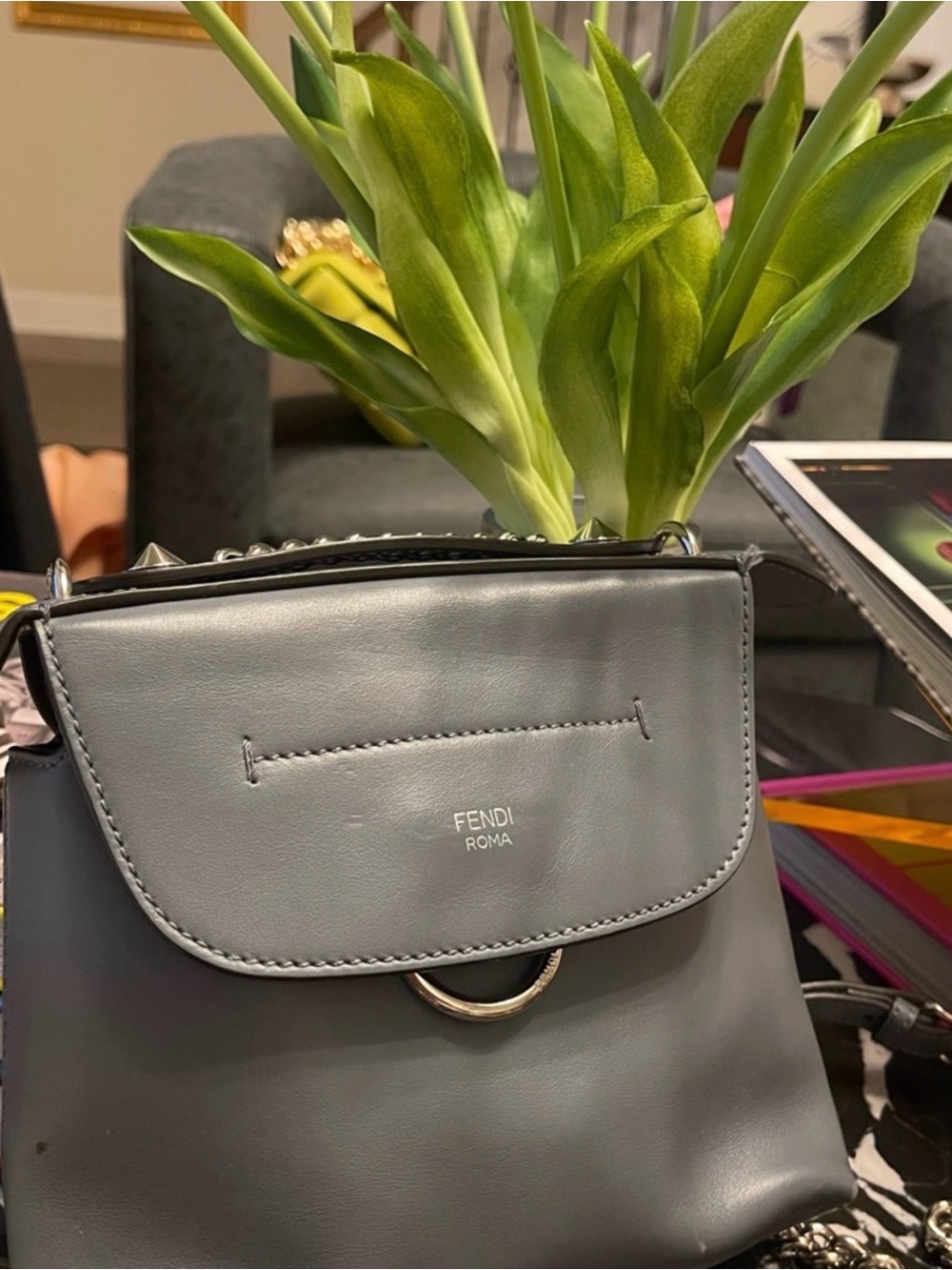 🩶🤍Gorgeous FENDI Vitello Century Opaco Large Gray Back to School Backpack🤍🩶